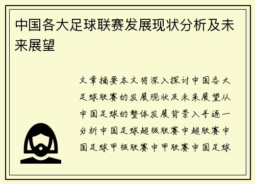 中国各大足球联赛发展现状分析及未来展望